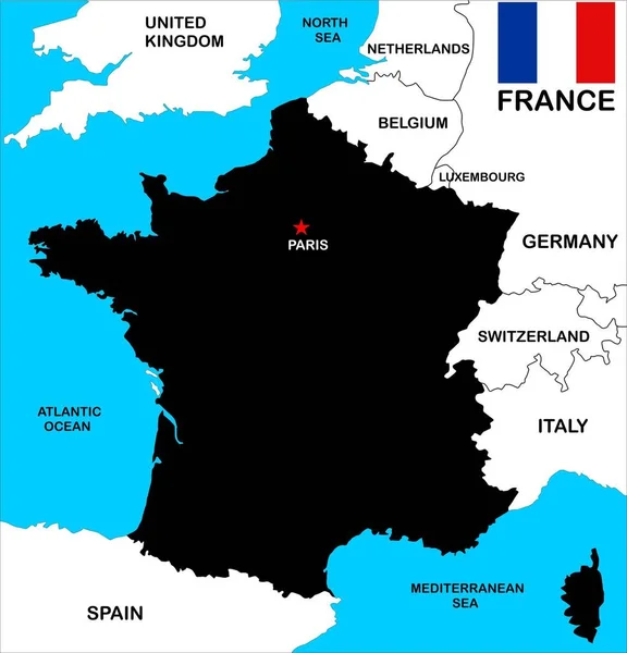 Mapa Francia Negro Color Con Los Vecinos — Foto de Stock