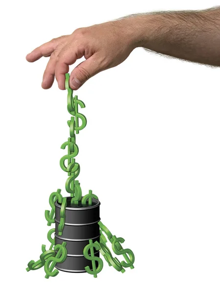 Иллюстрация Долларовых Символов Обезьяны Вытаскиваемых Бочки Нефтью — стоковое фото