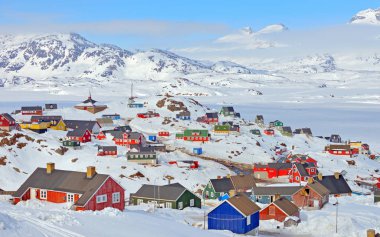 Colorful houses in Greenland in spring time clipart