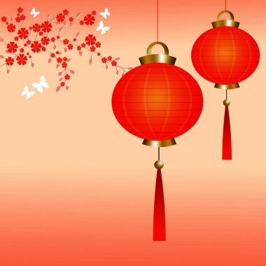 beautiful traditional red Chinese lanterns clipart