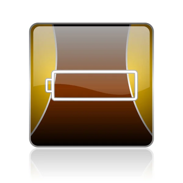 Goldenes Quadratisches Hochglanz Web Symbol Auf Weißem Hintergrund Mit Reflexion — Stockfoto