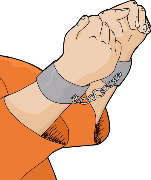 Cartoon Hands Handcuffs Orange Shirt — Stock Photo, Image