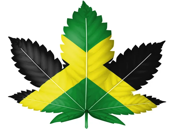 Bandera Jamaica Pintada Sobre Cannabis Hoja Marihuana —  Fotos de Stock