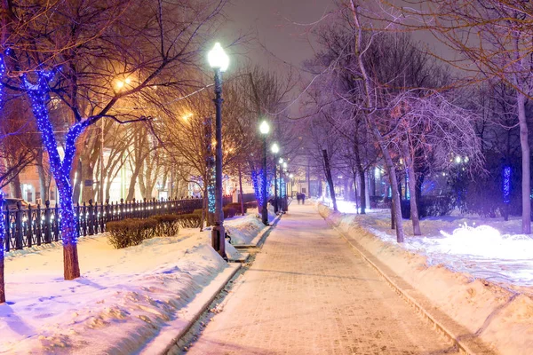 Parkallee Winterabend Vor Dem Neuen Jahr Dezember Moskau Russland — Stockfoto