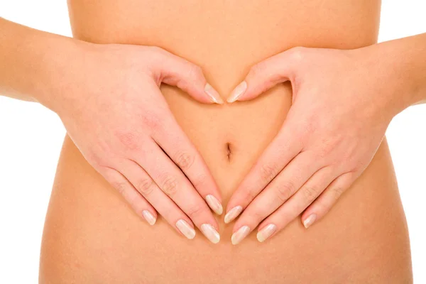 Belly Woman Hands Navel — Stock Photo, Image