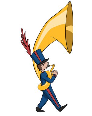 A small band member playing a big instrument. clipart