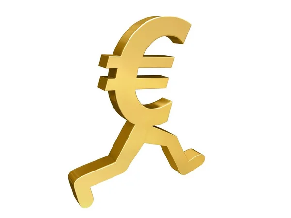 Símbolo Oro Euro Con Las Piernas Corriendo Más Allá Del — Foto de Stock