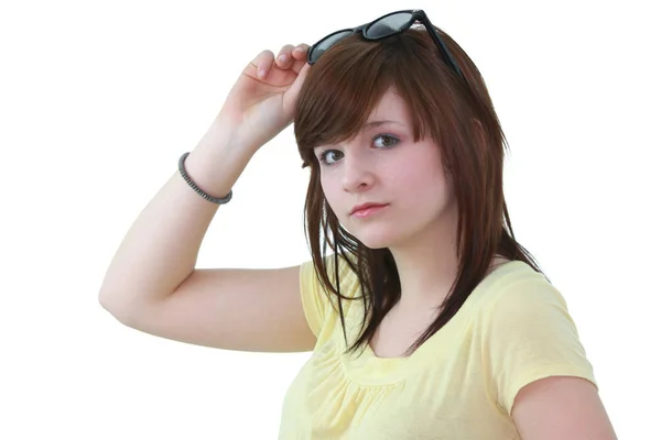 Chica Joven Con Gafas Sol Negras — Foto de Stock