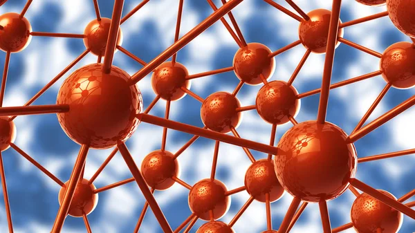 Blau Und Orange Molekulare Geometrische Chaos Abstrakte Struktur Wissenschaft Technologie — Stockfoto