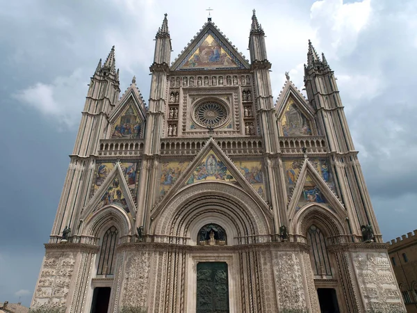 Orvieto Duomo Fasad Västra Sidan Den Gotiska Fasaden Orvieto Katedralen — Stockfoto