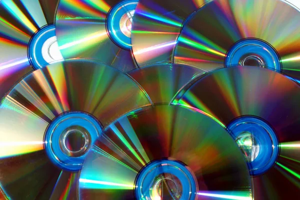 Veya Dvd Diskler Bir Grup Üzerinde Gökkuşağı Yansıması — Stok fotoğraf
