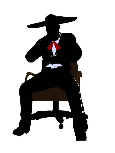 白い背景に椅子イラストシルエットイラストに座る男性マリアッチ — ストック写真