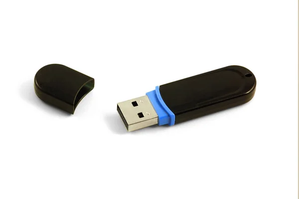 Black Flash Drive Isolated White — Stock fotografie