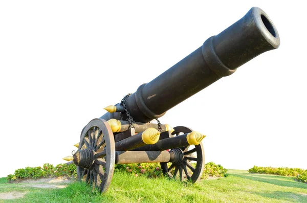 Cañón Sobre Ruedas Moviéndose Hierba Armas Antiguas Tailandia Sobre Fondo —  Fotos de Stock