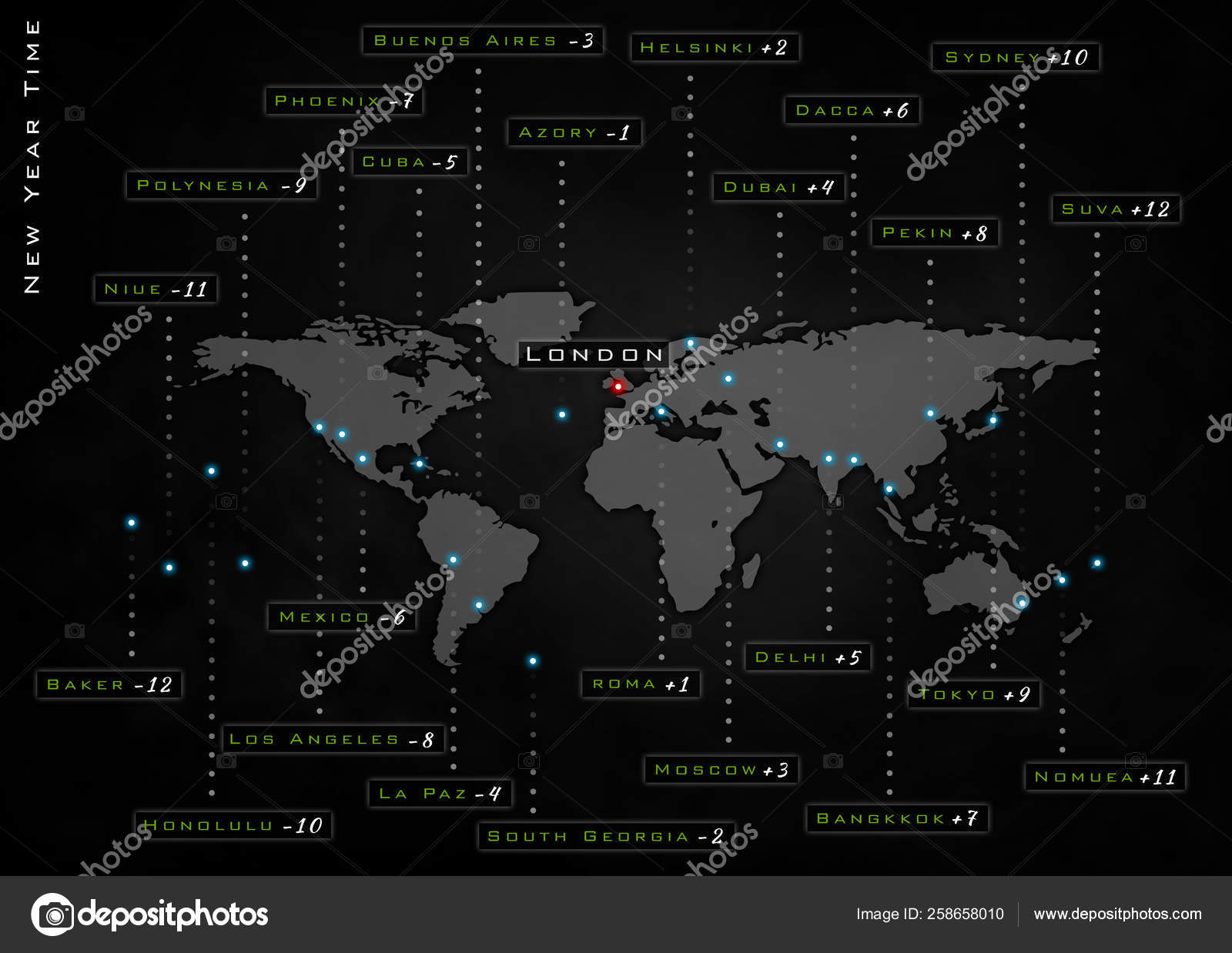 Greenwich Mean Time Map Time World Greenwich Mean Time World Map Stock Photo By ©Yayimages 258658010