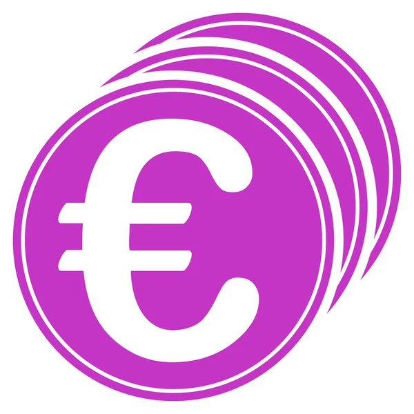Monedas Euros Estilo Glifo Plano Símbolo Violeta Ángulos Redondeados Fondo — Foto de Stock