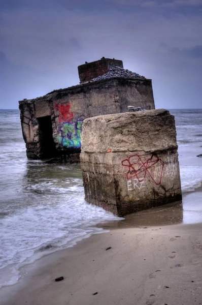 Bunker Permanece Mar Báltico Alemania Hdr —  Fotos de Stock