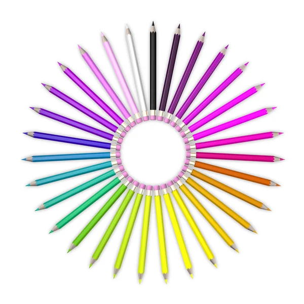 세트입니다 연필은 원형으로 정렬되고 무지개 색으로 정렬됩니다 — 스톡 사진
