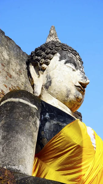 Closeup Βούδα Άγαλμα Γλυπτική Στο Ναό Στην Sukhothai Παγκόσμιας Κληρονομιάς — Φωτογραφία Αρχείου