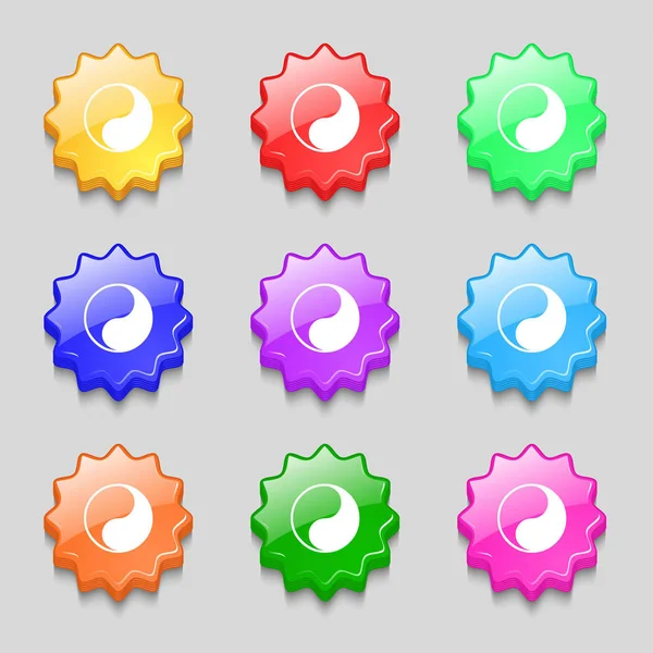 Yin Yang Icon Sign Symbol Nine Wavy Colourful Buttons Illustration — Stockfoto