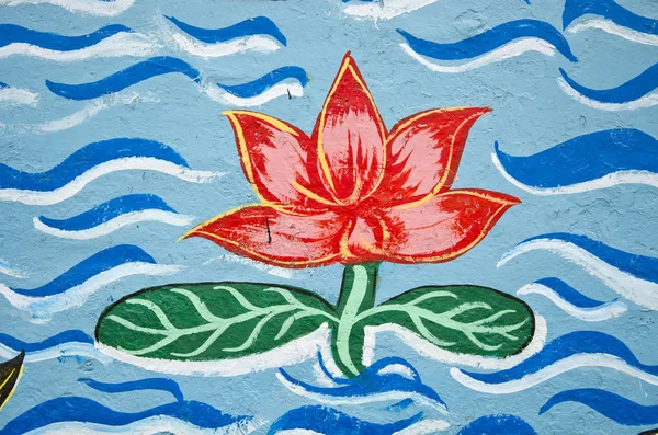 Graffiti Met Lotus Fragment Muur India — Stockfoto