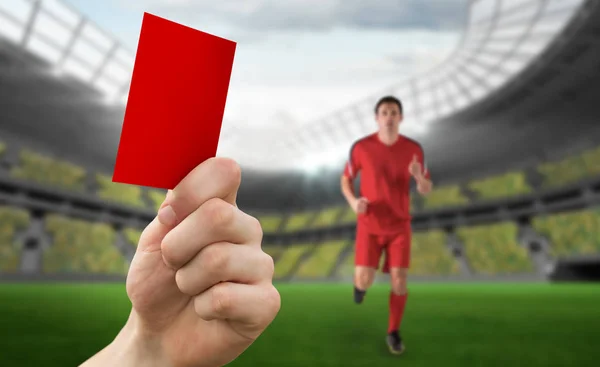 Hand Holding Red Card Football Stadium Player — Stock Photo, Image