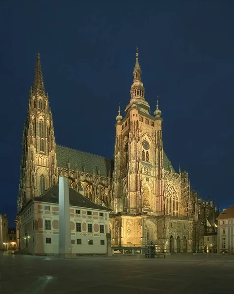 Nocny Widok Katedrę Vitus Praga — Zdjęcie stockowe