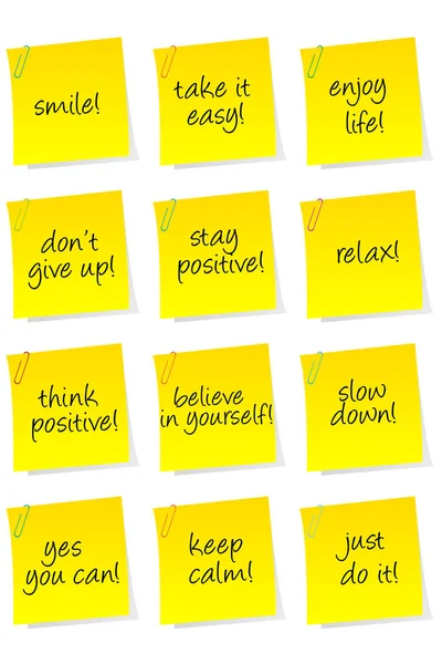 Blatt Papier Mit Motivierenden Und Positiv Denkenden Botschaften — Stockfoto