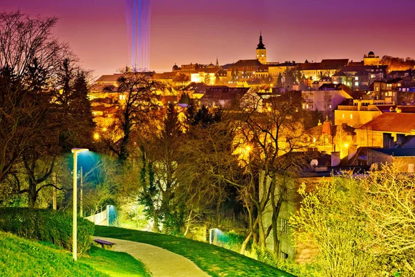 Zagrep Tarihi Üst Şehir Gece Görünümü Hırvatistan Başkenti — Stok fotoğraf