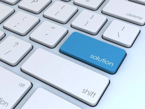 Blaue Computertastatur Geben Sie Die Lösung Mit Schlüsselanhänger Ein — Stockfoto