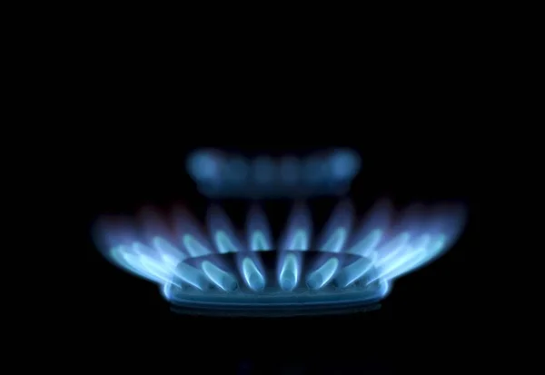 Пламя Газовой Плиты Темноте — стоковое фото