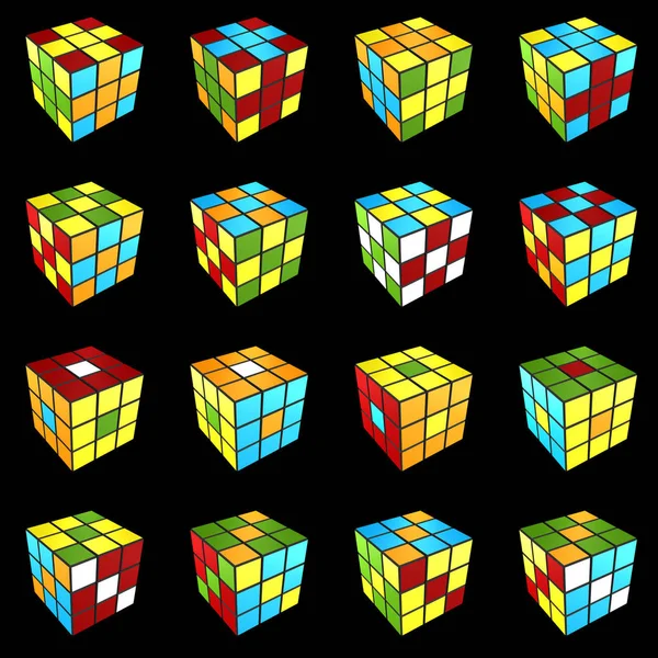 Cubo Rubik Padrão Diferente Fundo Preto Renderização — Fotografia de Stock