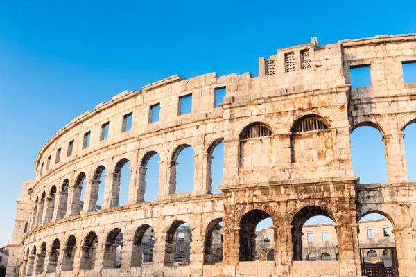 Római Amfiteátrum Pula Horvátország Forgatott Alkonyatkor Között Épült Világ Hat — Stock Fotó