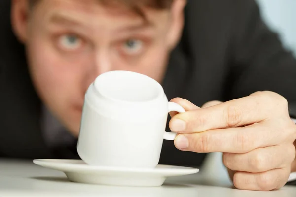 Young Businessman Makes Predictions Using Coffee Grounds Close — 스톡 사진