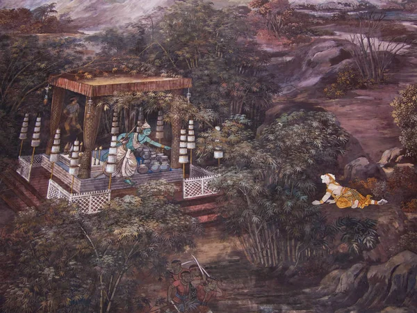 Arte Thai Pittura Parete Nel Tempio — Foto Stock