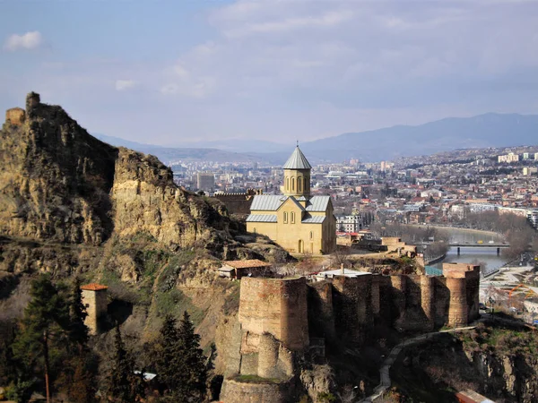 Castello Medievale Narikala Tbilisi Panoramica Della Città Repubblica Georgia Regione — Foto Stock