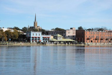 A view of Wilmington North Carolina from across the Cape Fear River clipart