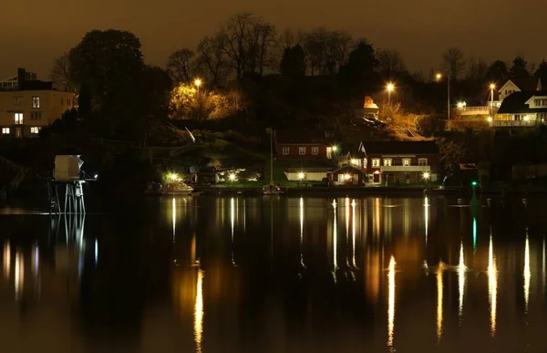 Pequeño Faro Río Porsgrunn Sur Noruega — Foto de Stock