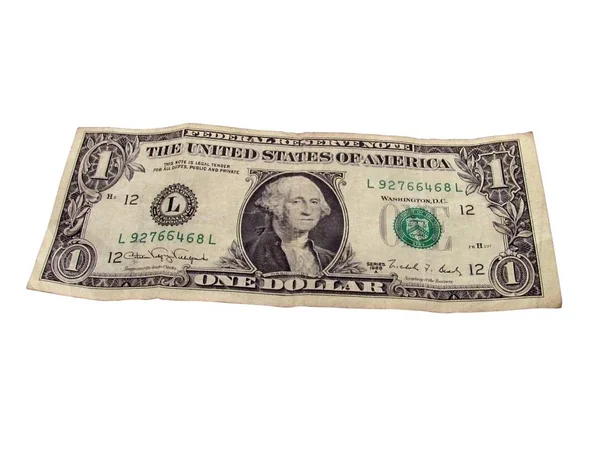 Buruşuk Bir Dolar Banknot Beyaz Izole — Stok fotoğraf