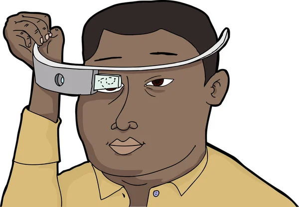 Czarny Człowiek Montażu Urządzenia Szkło Technologia Noszenia Głowie — Zdjęcie stockowe