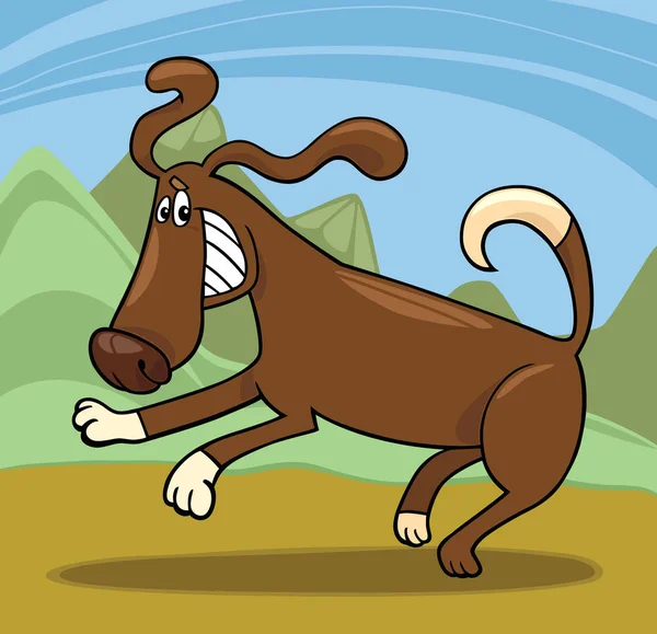Dibujos Animados Ilustración Funny Running Juguetón Perro Contra Escena Rural —  Fotos de Stock