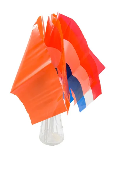 Vase Mit Holländischen Und Orangefarbenen Flaggen Zum Holländischen Königinnentag — Stockfoto
