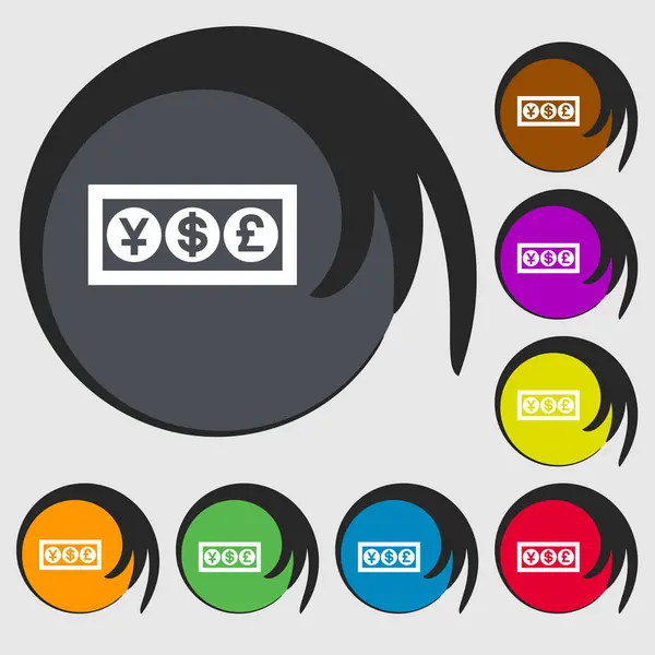 Znak Ikony Waluty Gotówkowej Symbol Ośmiu Kolorowych Przyciskach Ilustracji — Zdjęcie stockowe