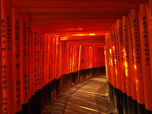 Camino Bajo Puerta Torii Santuario Inari Fushimi Kyoto Japón — Foto de Stock