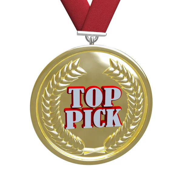 Золотая Медаль Красной Ленте Надписью Top Pick Syolling Chosen Favorite — стоковое фото