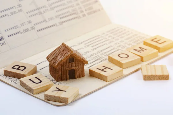 Buy Home Megfogalmazás Otthoni Modell Számlakönyv Háttérben Pénzügyek Banki Koncepció — Stock Fotó