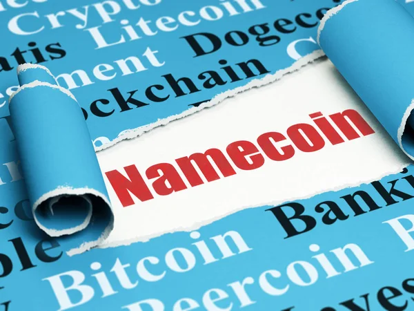 Concept Van Blockchain Rode Tekst Namecoin Onder Gekrulde Stuk Van — Stockfoto