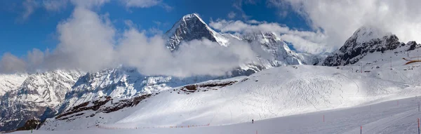 Háttérben Mount Eiger Sípálya Eiger Egy Hegy Berni Alpok Svájc — Stock Fotó