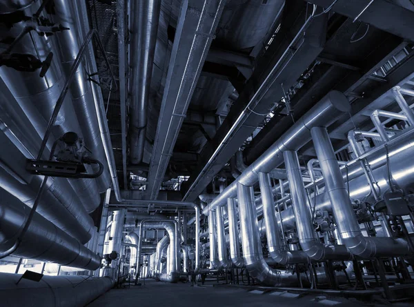 Ipari Övezet Acél Csővezetékek Kék Tónusú — Stock Fotó