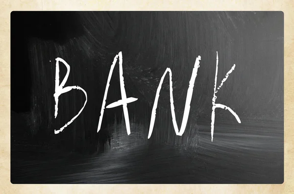 Слово Банк Написано Руки Белым Мелом Доске — стоковое фото